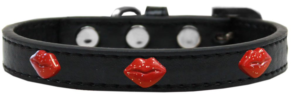 Red Glitter Lips Widget Dog Collar Black Size 20